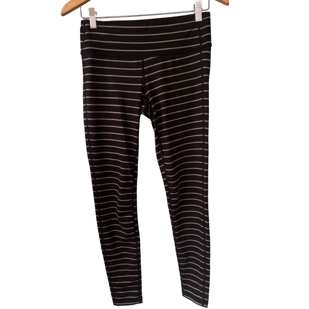 Athleta Leggings S Chaturanga Stripe Tight Black Gray Full Ankle 27" Yoga - Picture 10 of 10
